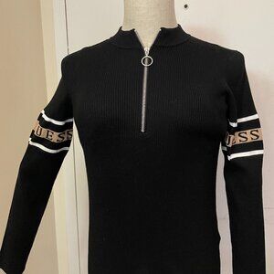 GUESS Women’s Half-Zip Knit Sweater XL Black Logo Pullover High Neck Stretch